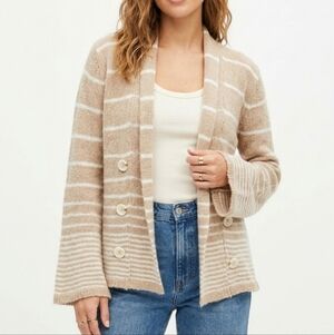 Free People Open Front Cardigan Wool Angora Tan Cream Boho Coastal Beachy Large